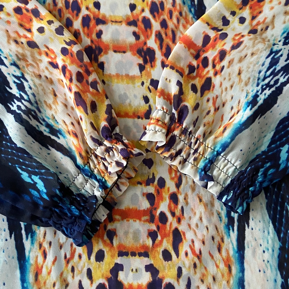 Philosophy Blouse in Vibrant Color Snake Print, accented with Black Lace on back - Picture 11 of 11